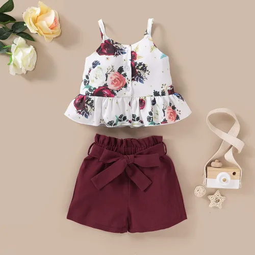 Miniatura 2 de Conjunto de 2 piezas de ropa casual con volantes y botones halter y pantalones cortos con lazo a rayas