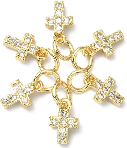KitBeads 10 dijes de cruz de circonita cúbica de latón chapado en oro de 18 quilates chapado en oro de 18 quilates, dije de crucifijo de Cristo para