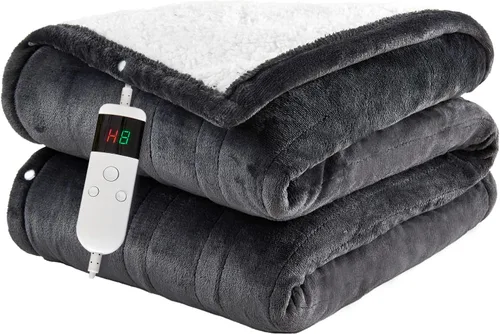 Miniatura 19 de Electric Blanket Heated Throw, Soft Flannel 50"x60" Heating Blanket with 8 Hours Auto Off 10 Fast Heating Levels Machine Washable Sherpa Heated