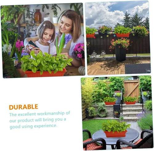 Miniatura 6 de Maceta rectangular de plástico para plantas de interior, jardinería, macetas de metal, macetas de cactus con bandeja, cuenco para suculentas