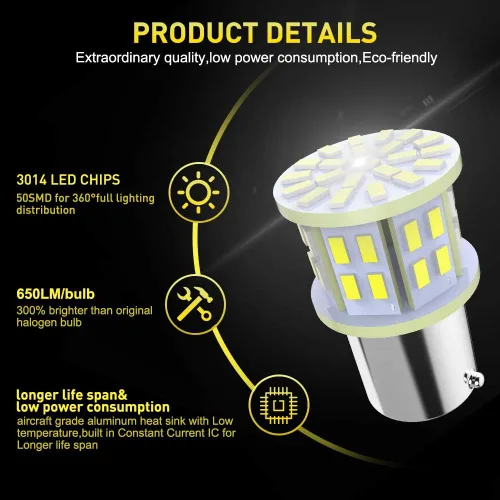Miniatura 2 de 12 V 1156 Paquete de 10 bombillas LED blancas brillantes 1156 1141 1003 50-SMD para interior de coche RV Camper luz