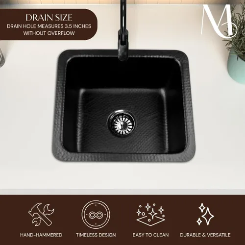 Miniatura 6 de Monarch Abode Fregadero de cocina y bar – Fregadero de cocina Highball de doble montaje de 17 pulgadas, fregaderos de aluminio negro mate martillado