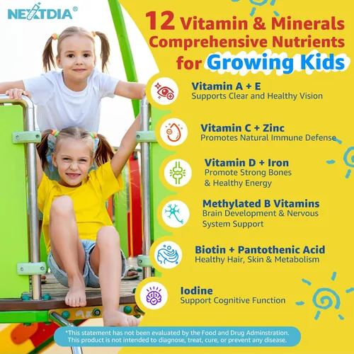 Miniatura 3 de Gomitas multivitamínicas para niños con hierro, sin azúcar, vitaminas diarias para niños + probióticos, Omega 3 de algas (EPA/DHA), A, C, D, metil