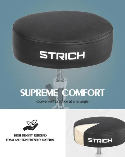 Miniatura 7 de STRICH Drum Throne, taburete de tambor acolchado ajustable en altura, silla giratoria de tambor resistente, taburete acolchado de doble soporte