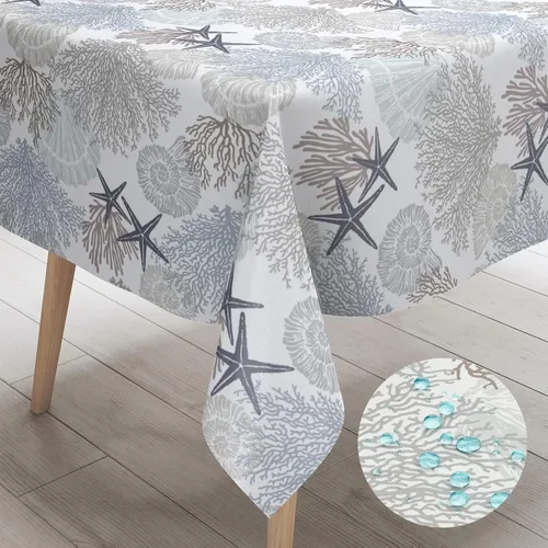 Miniatura 11 de Mantel redondo náutico costero de 60 pulgadas – Mantel con estampado de océano de playa, impermeable, resistente a las manchas, sin arrugas