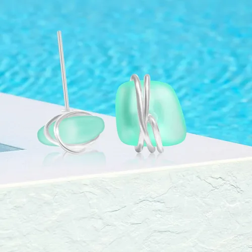 Miniatura 27 de Sea Glass Earrings S925 Sterling Silver Hypoallergenic Handmade Stud Post Earrings Beach Glass Fashion Handcraft Jewelry earrings stud earrings from