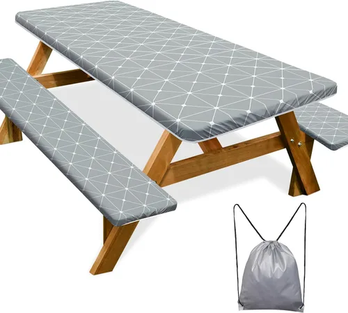 Miniatura 16 de Mantel de mesa de picnic con fundas de banco de 6 pies, 3 piezas, impermeable, resistente al viento, mantel de camping estético con bolsa