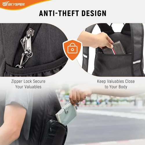 Miniatura 3 de SKYSPER Mochila de senderismo antirrobo, mochila de viaje plegable RFID de 18L, mochila plegable ligera para caminar de un día Negro
