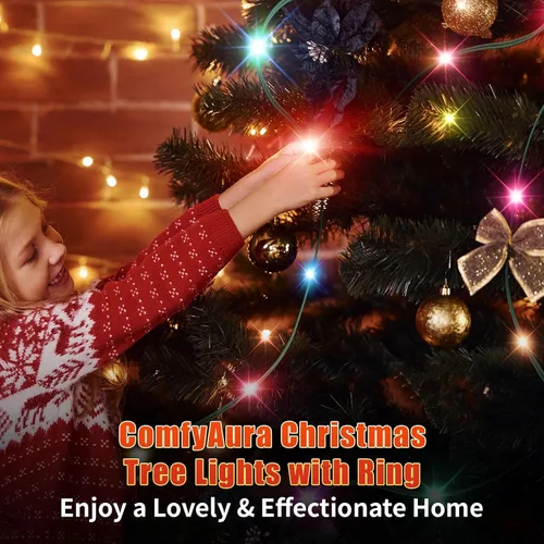 Miniatura 9 de 12 modos de luces para árbol de Navidad fáciles con anillo para interiores y exteriores, cadena de 6.56 pies x 12 líneas, 288 luces LED
