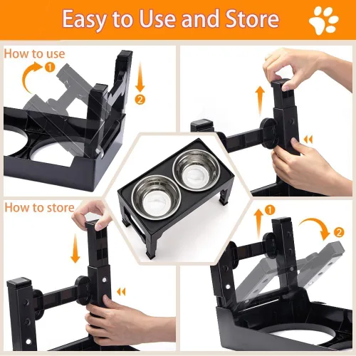 Miniatura 7 de Marchul Cuencos elevados para perros, cuencos elevados de agua para alimentos para perros con 2 cuencos gruesos de acero inoxidable, 4 alturas