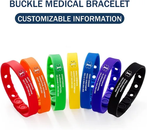 Miniatura 3 de Pulsera ajustable personalizada de silicona pulseras médicas deporte emergencia ID pulseras grabado libre impermeable ID alerta pulseras