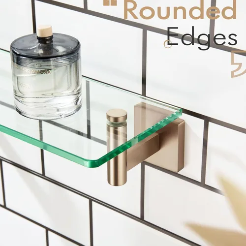 Miniatura 10 de KOKOSIRI Estantes de Pared Hardware de Baño Estante Flotante de Vidrio de 12 Pulgadas para Dormitorio, Sala de Estar, Cocina, Rack Colgante Bronce