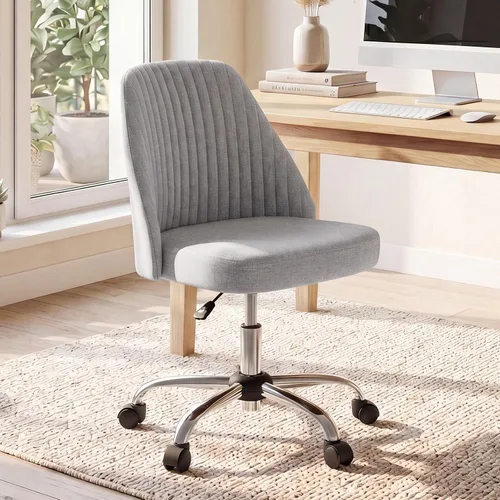 Miniatura 14 de DUMOS Silla de oficina, cómoda silla de escritorio giratoria con ruedas, asiento ancho, sin brazos, altura ajustable, sillas de computadora