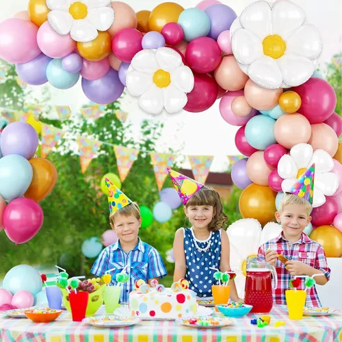 Miniatura 5 de Kit de arco de globos pastel, guirnalda de arco de globos de margaritas con globos de látex de arco iris rosa macarrón, azul, morado, amarillo