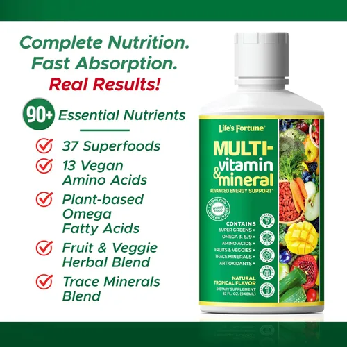 Miniatura 3 de Life's Fortune Multivitamínico líquido para adultos, hombres y mujeres, adolescentes, vitaminas diarias de alta absorción, minerales traza