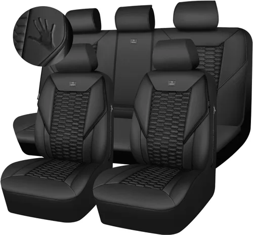 CAR PASS Juego completo de fundas para asientos de automóvil de espuma 3D y cuero PU, lujosas fundas para asientos de cuero sintético transpirables