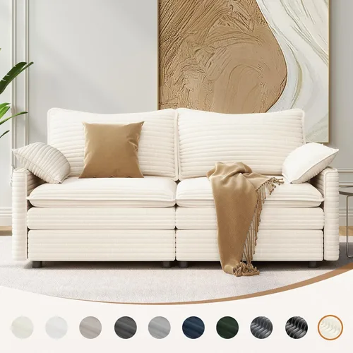 Miniatura 8 de Vesgantti 74" Cloud Couch for Living Room, 2 Seaters Deep Seat Sectional Modular Sofa, Double Cushion Corduroy Small Sofas Living Room Couches for