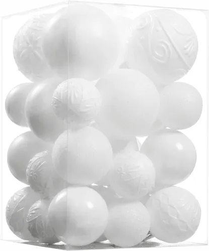Wironlst - Adornos de bola de Navidad de 30 piezas, adornos de Navidad de plástico irrompibles para árbol de Navidad, vacaciones, boda, fiesta Blanco
