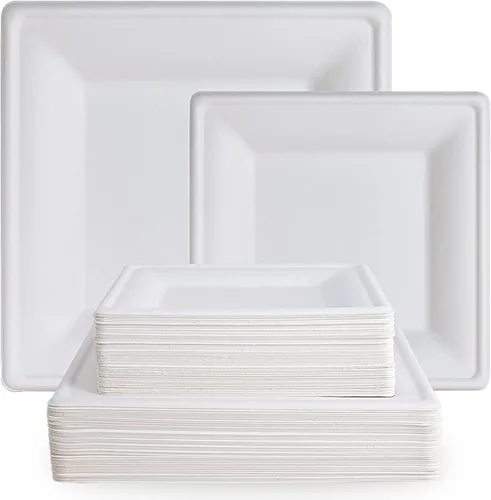 Miniatura 8 de ECOLipak Paquete de 120 platos de papel compostables, platos de papel desechables resistentes de 9 pulgadas y 7 pulgadas, caña de azúcar ecológica