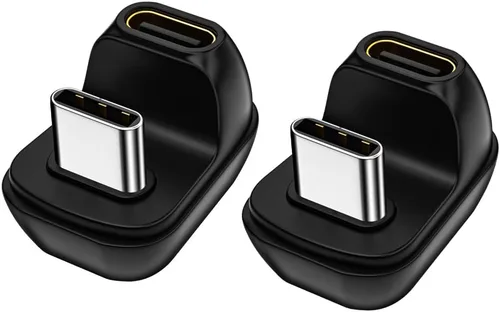 Paquete de 2 adaptadores USB C 2.0 macho a hembra, adaptador en ángulo de 100 W y 180 grados tipo C, conector de transferencia de datos, compatible