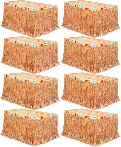 Miniatura 25 de Fovths Luau - Falda de mesa de hierba natural de 9 pies x 29.5 pulgadas, falda de mesa hawaiana para decoraciones de fiesta hawaiana tropical, Verde