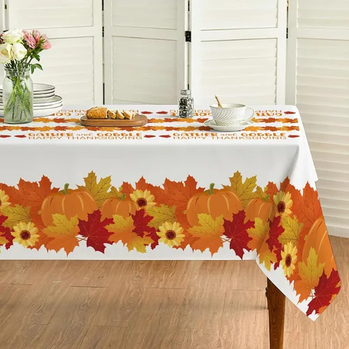 Miniatura 2 de ATFUNSHOP Mantel de Acción de Gracias, paquete de 2 manteles desechables de 54 x 108 pulgadas, suministros para fiestas, calabazas, pavos, manteles