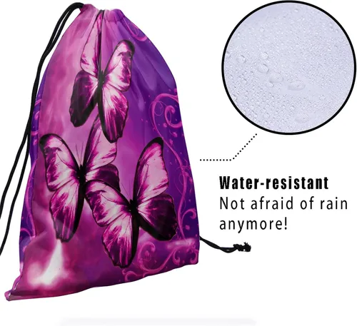 Miniatura 4 de Bolsa de agarre de gimnasia de piel de animal, bolsa de gimnasia con cordón ajustable, bolsa de cuerda para fauna silvestre, Mariposas Galaxy