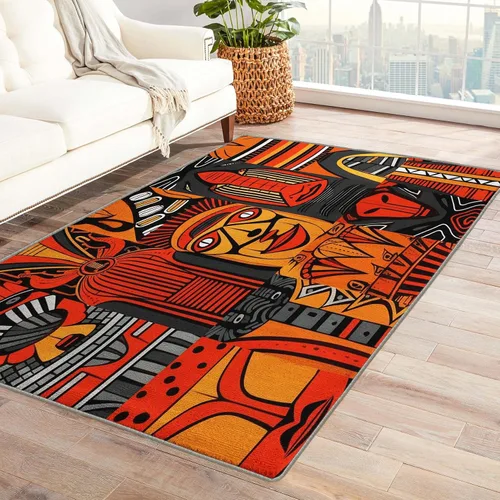 Alfombra africana de 5 x 7 pies, alfombra de área étnica, alfombras de máscara afro para sala de estar, dormitorio, alfombra tribal, decoración de