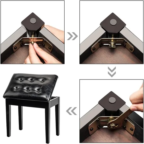 Miniatura 4 de Bonnlo Banco de piano acolchado de madera con almacenamiento de música, taburete para teclado, banco de artista, taburete copetudo, color negro