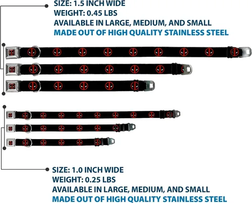 Miniatura 3 de Collar de perro hebilla de cinturón de seguridad Deadpool Logo Negro Rojo Blanco 9 a 15 pulgadas 1.0 pulgadas de ancho