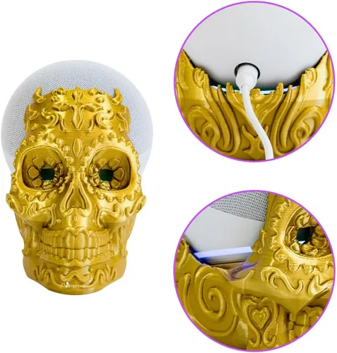 Miniatura 8 de impremli Base para Alexa Echo Dot 4G y 5G tipo calavera ornamental (blanco granito)