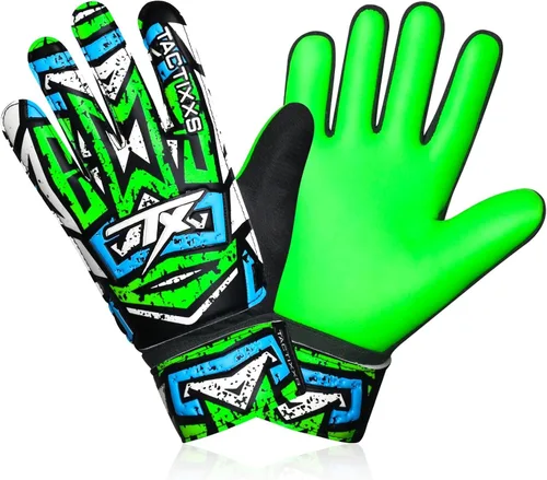 Miniatura 7 de Guantes de portero de fútbol para niños y jóvenes, guantes de portero de fútbol Funky antideslizantes con palma de látex de 0.16 in con agarres Verde