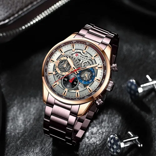 Miniatura 3 de FANMIS Reloj de pulsera de cuarzo analógico de acero inoxidable impermeable para hombre