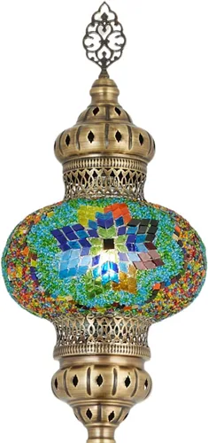 Miniatura 3 de DEMMEX Lámpara de pie turca con globo de mosaico más grande de 10 pulgadas de diámetro, lámpara de pie marroquí hecha a mano, acabado de latón