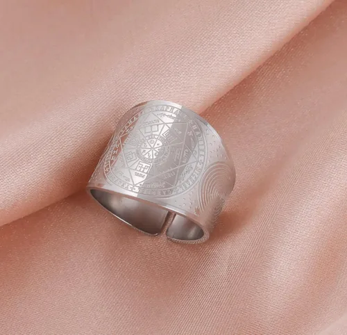 Miniatura 5 de Seals of The Seven Arcángeles - Anillo de sello ajustable para hombre, amuleto de cábala, acero inoxidable, joyería para hombres y mujeres