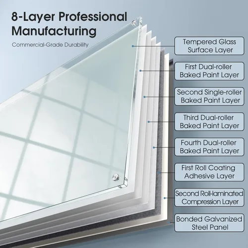 Miniatura 8 de MaxGear Pizarra blanca de cristal, pizarra magnética de borrado en seco templado de 96 x 48 pulgadas, sin marco, para oficina, aula, sala de Blanco