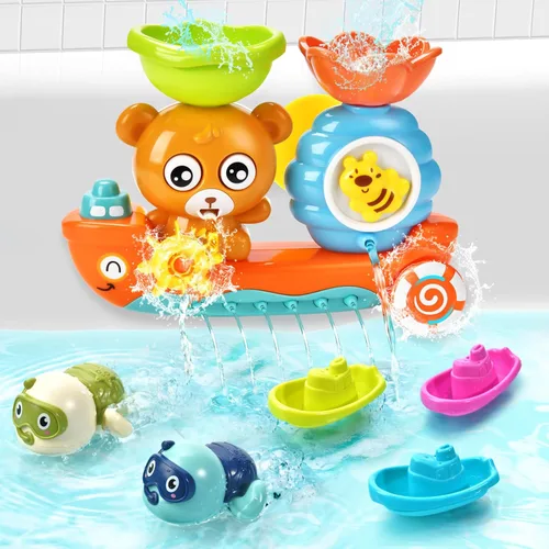Juguetes de baño para bebés y niños pequeños de 1 a 3 años Oso. Juguetes de bañera para niños con 2 juguetes de tortuga que nadan, juguetes de agua
