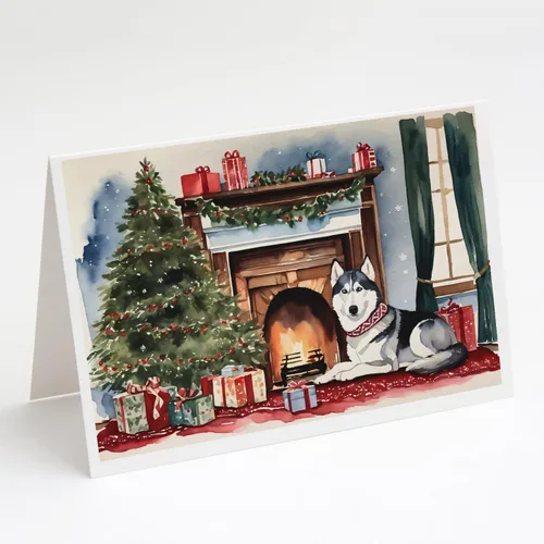 Miniatura 143 de Caroline's Treasures DAC2753GCA7P Paquete de 8 tarjetas de felicitación navideña acogedora de Husky siberiano Tarjetas en blanco con sobres