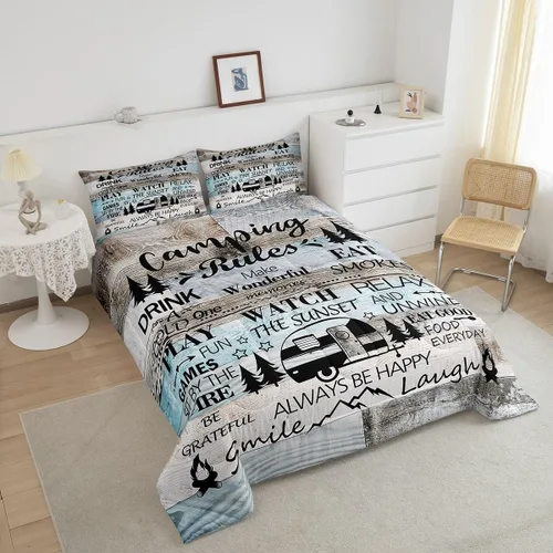 Miniatura 6 de Juego de Edredón para Acampar Feliz para Niños Tamaño Individual, Juego de Ropa de Cama Rústica de Aventura de Granja y Cabaña, Decoración