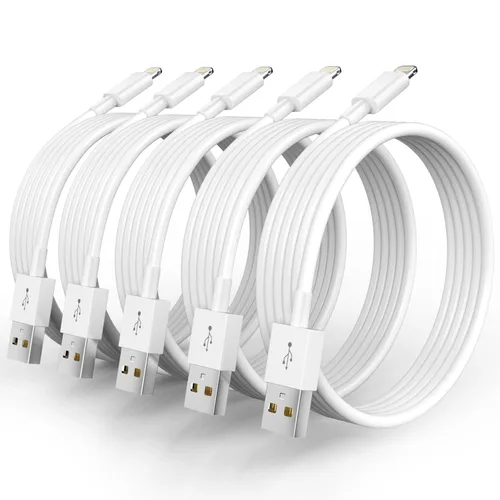 Paquete de 5 (10 pies) [Certificado MFi de Apple] Cable Lightning largo de carga rápida para iPhone compatible con iPhone 14/14 Pro Max/13 Pro