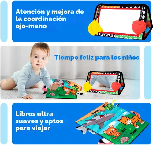 Miniatura 4 de Juguetes para bebés de 0 a 6 meses – Juguete para bebé con espejo de bebé con libro de tela, juguete de bebé de alto contraste en blanco y negro