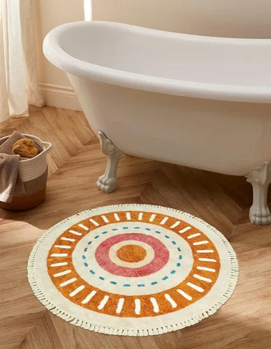 Miniatura 10 de Lukinbox Alfombra bohemia para sala de estar, 3 x 5 pies, lavable a máquina, alfombra de dormitorio, súper suave, antideslizante, color naranja