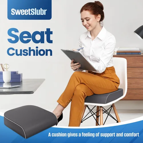 Miniatura 7 de SweetSlubr Cojín de asiento para aliviar el dolor de coxis, cojín para silla de oficina, cojín de espuma viscoelástica grande con funda Gris