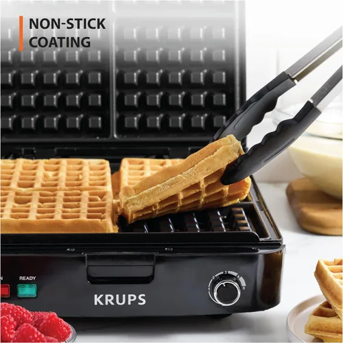 Miniatura 2 de KRUPS Máquina para hacer waffles belgas de 4 porciones: acero inoxidable, 5 niveles de tostado, señal de listo audible, platos removibles, 1200W