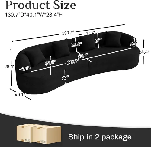Miniatura 2 de Sofá modular de gran tamaño de 131 pulgadas para sala de estar, moderno sofá de lujo de felpilla de 4 plazas extra profundo y ancho, con 4 cojines