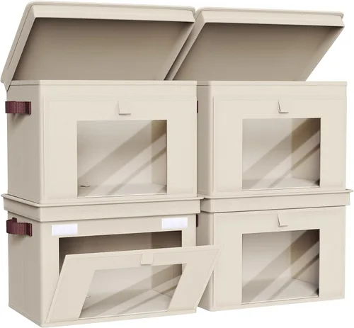 Miniatura 10 de Univivi Cajas de Almacenamiento de Tela Plegables Grandes Contenedores de Almacenamiento con Tapas [Paquete de 4] Cubos de Almacenamiento Plegables