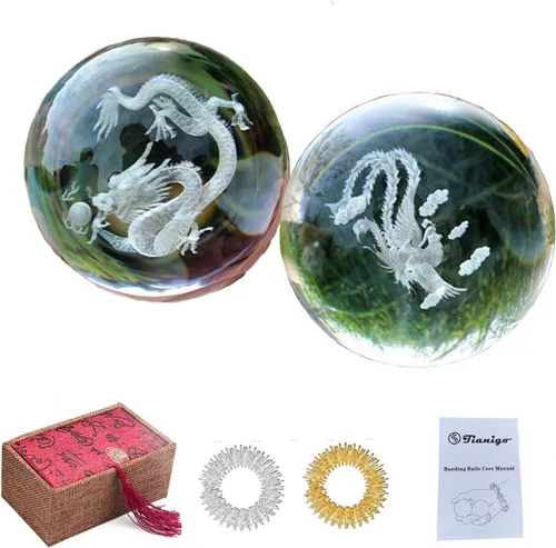 Miniatura 8 de Baoding - Bolas de masaje chino de 1.57 pulgadas para terapia de manos, alivio del estrés, bolas de cristal de dragón y fénix