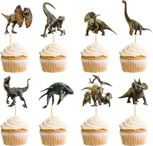 Miniatura 8 de 28 piezas de decoración de pastel de dinosaurio 3D artificiales de bolas verdes y marrones, decoración de pastel de coco artificial para baby