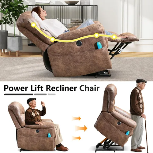 Miniatura 7 de HAOMARKETS Sillón reclinable de elevación eléctrica de gran tamaño con masaje y calor para personas mayores, silla reclinable de elevación eléctrica
