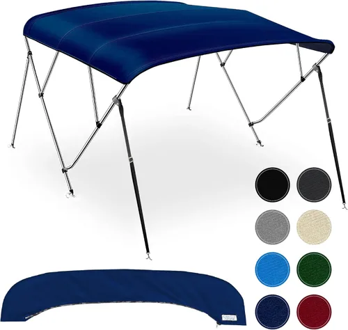 Miniatura 12 de Bimini Tops de 4 lazos para barcos, a prueba de decoloración, postes de soporte, botas de almacenamiento, lona marina 900D, toldo para barco, Negro